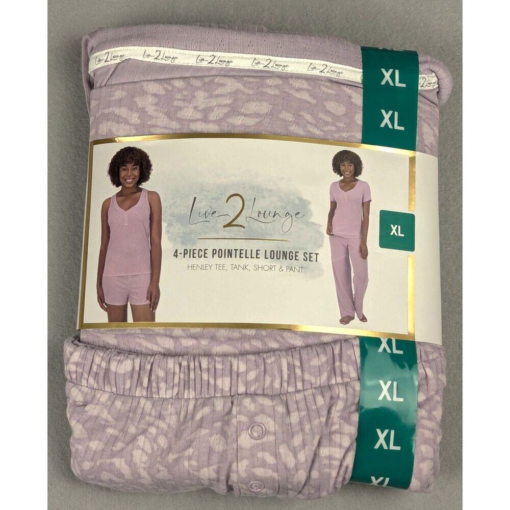 NWT Live2Lounge Women’s 4-piece Pointelle Lounge Set Purple Size XL